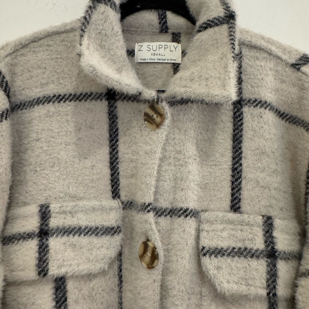 NWOT SUPPLY GREY PLAID TUCKER
JACKET IN CRYSTAL Plaid Button-Up Cardigan Sz xs. - Picture 5 of 6